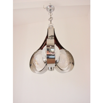 Lampa wisząca Mazzega Murano, Włochy, lata 70 – chrom i szkło artystyczne